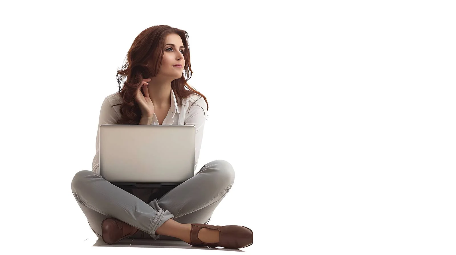 Professional Daydreaming Businesswoman with Laptop — free download from Dotvec