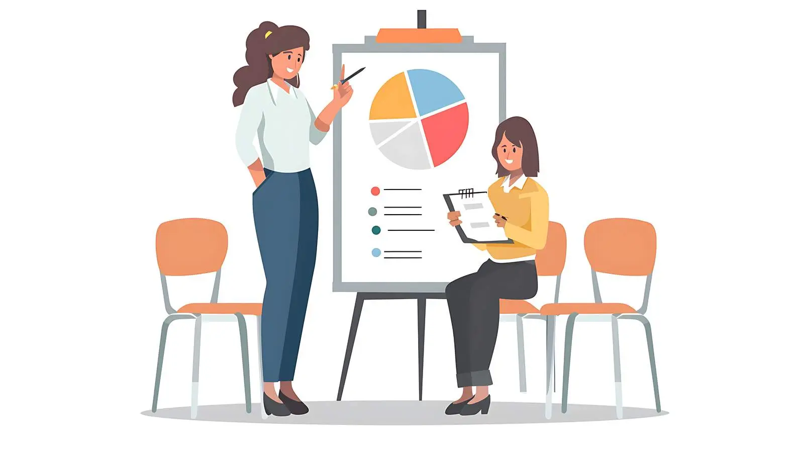 Businesswoman Writing on Flipchart in Presentation — free download from Dotvec