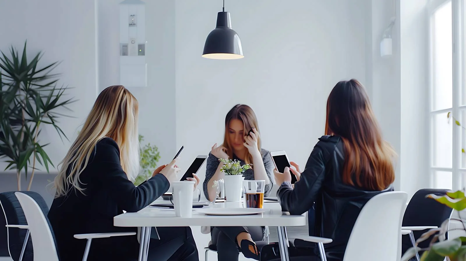 Professional Women Using Smartphones in Meeting — free download from Dotvec