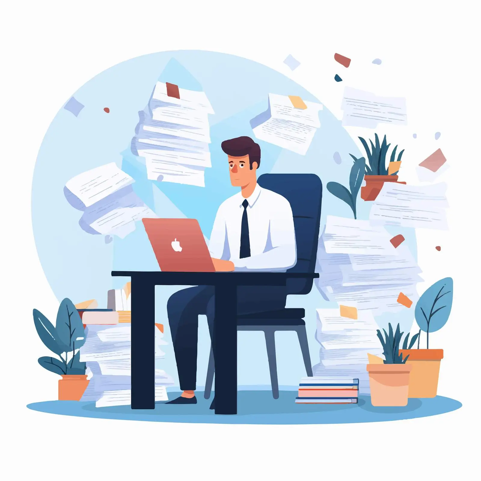 Busy Employee Managing Documents and Workflow — free download from Dotvec