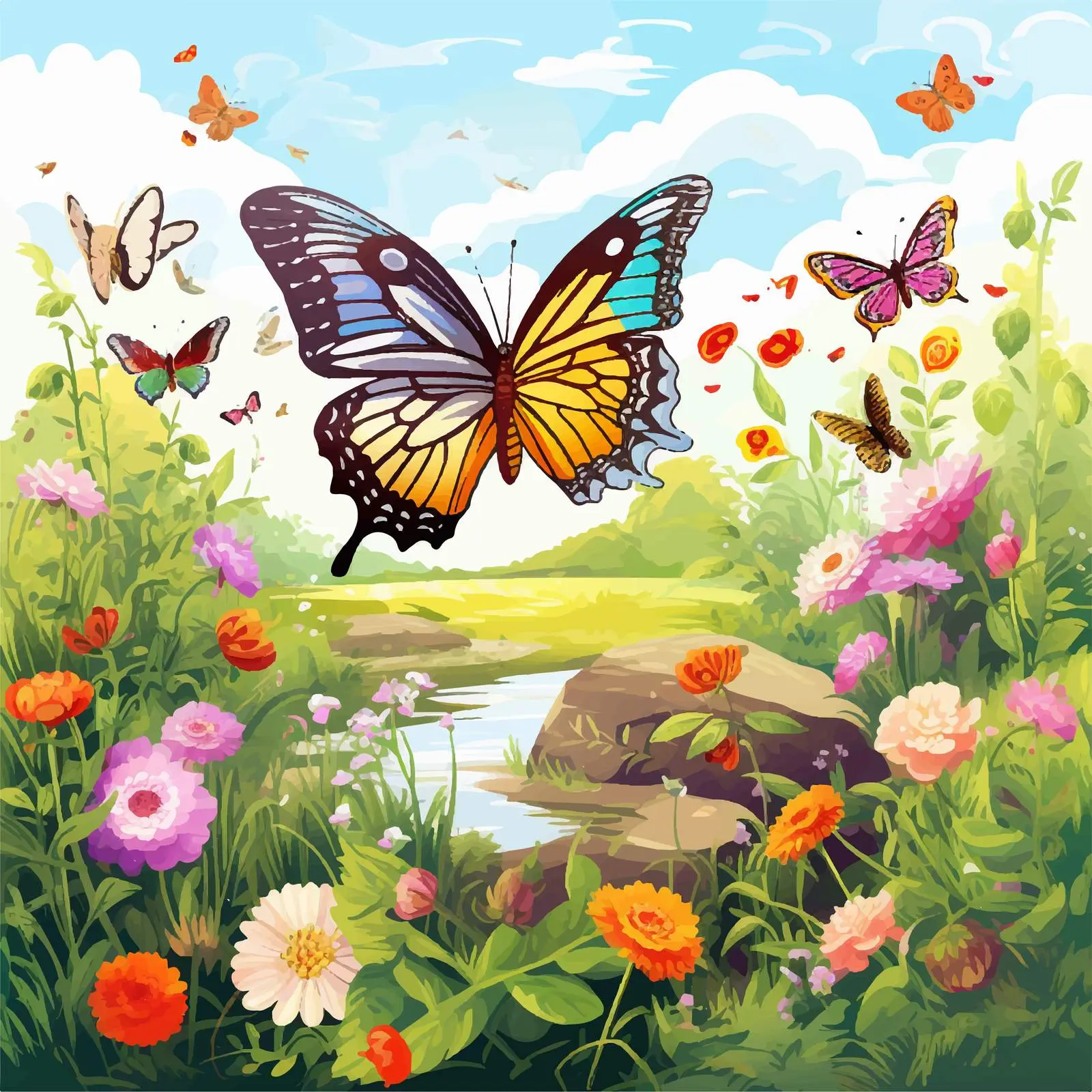 Butterflies and Bugs Garden Illustration Vector — free download from Dotvec