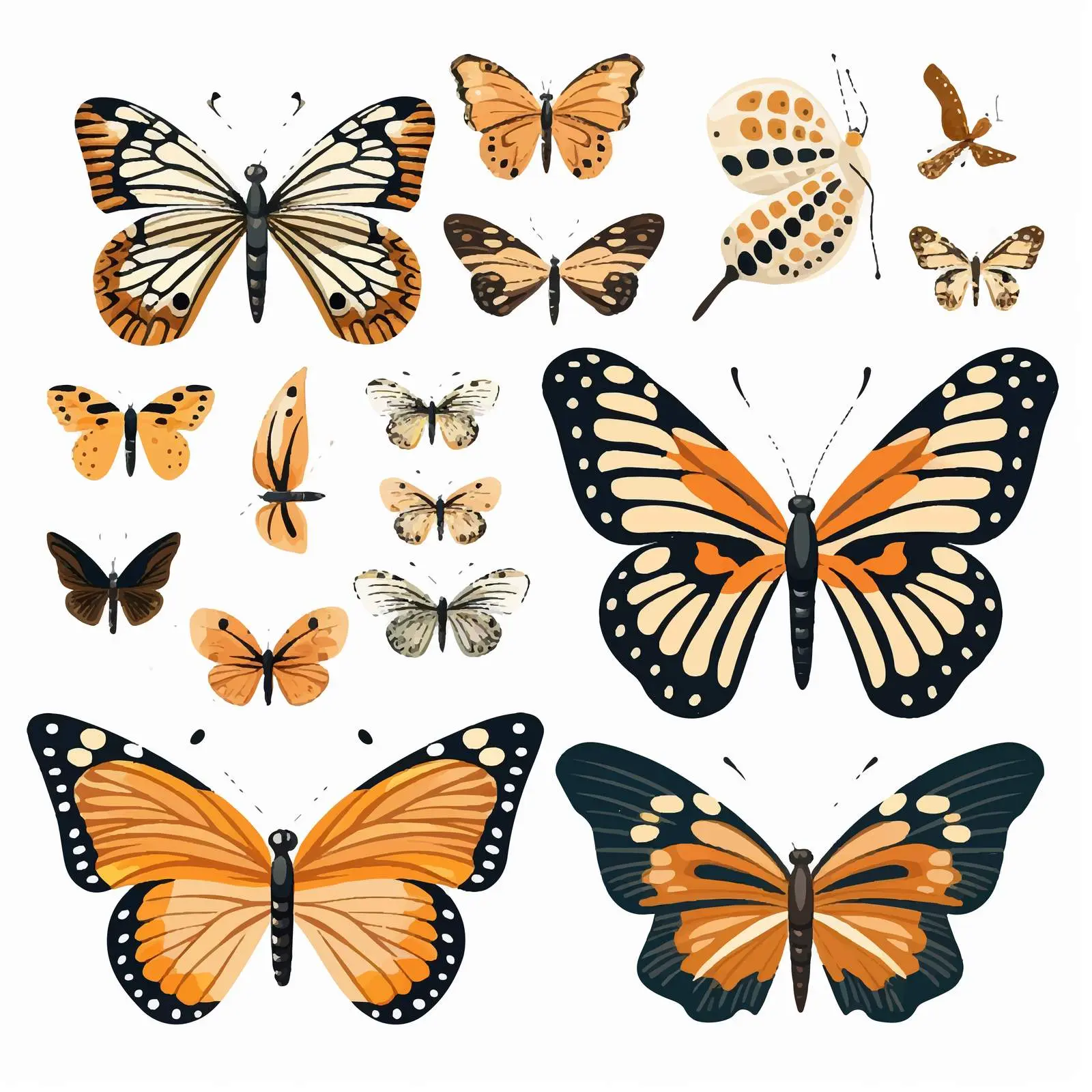 Tiger Skin Print Butterflies and Dragonflies Clip Art – free art for print image from Dotvec