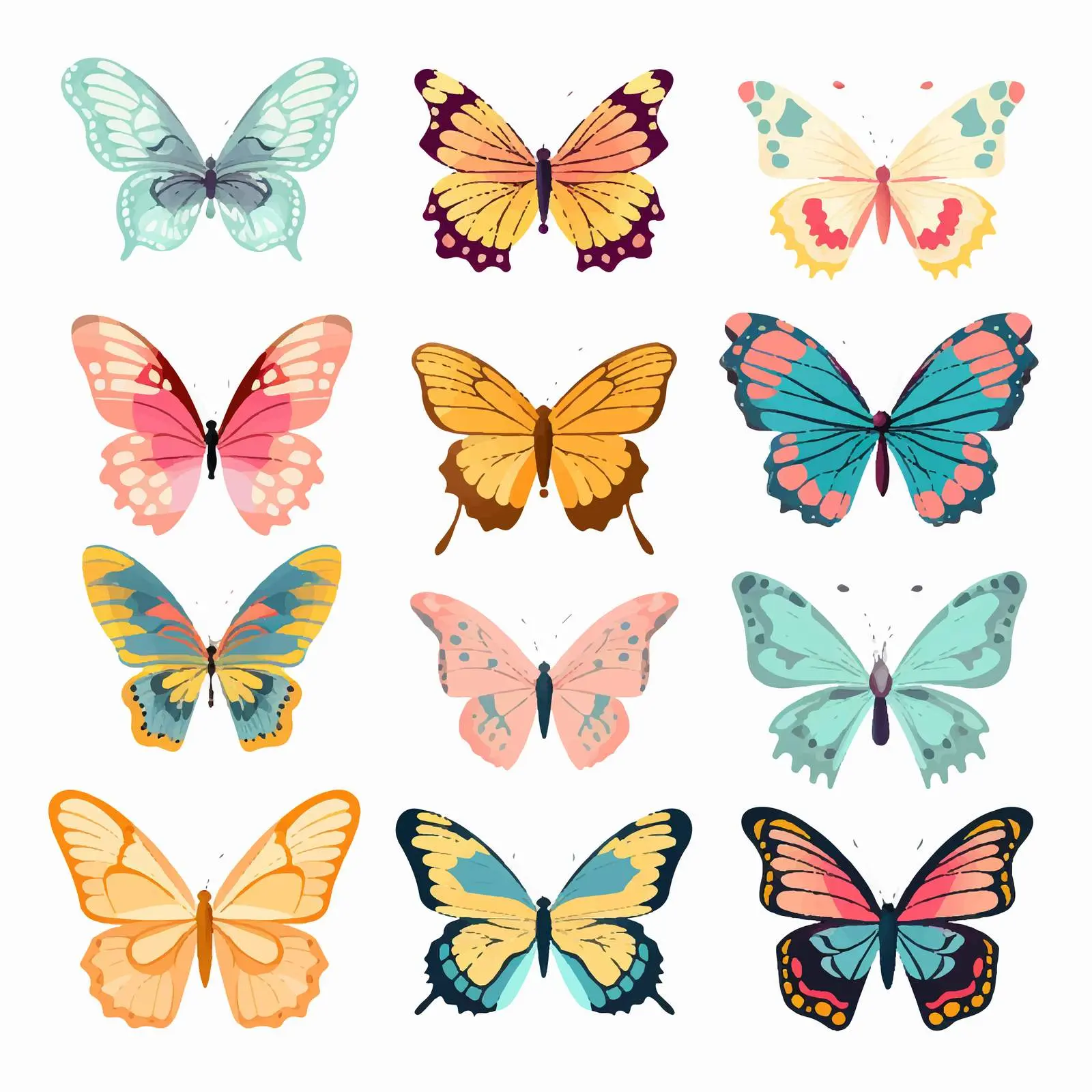 Bright Cartoon Butterfly Silhouettes Clip Art Bundle — free download from Dotvec