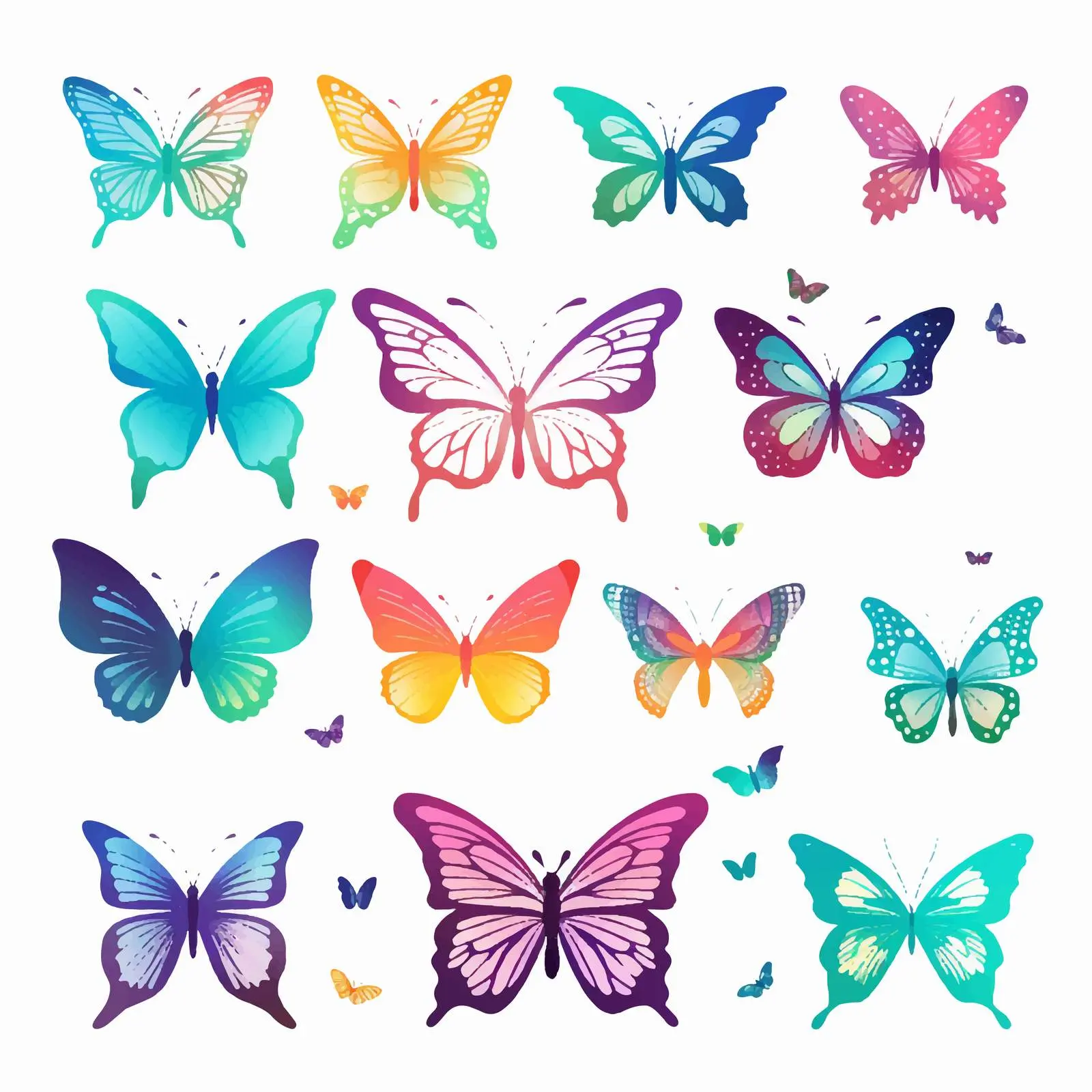 Glitter Textured Butterfly Silhouettes Vector Clip Art — free download from Dotvec