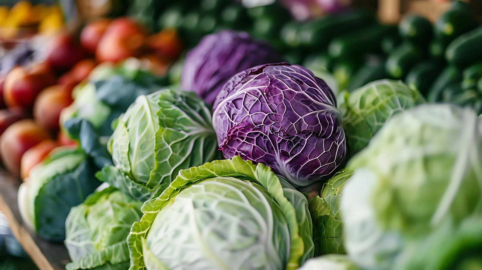 Fresh Cabbage at Market Stall Background — free download from Dotvec