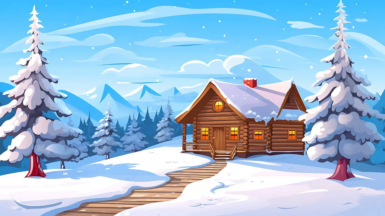 Snowy Cabin Winter Scene Vector Illustration — free download from Dotvec
