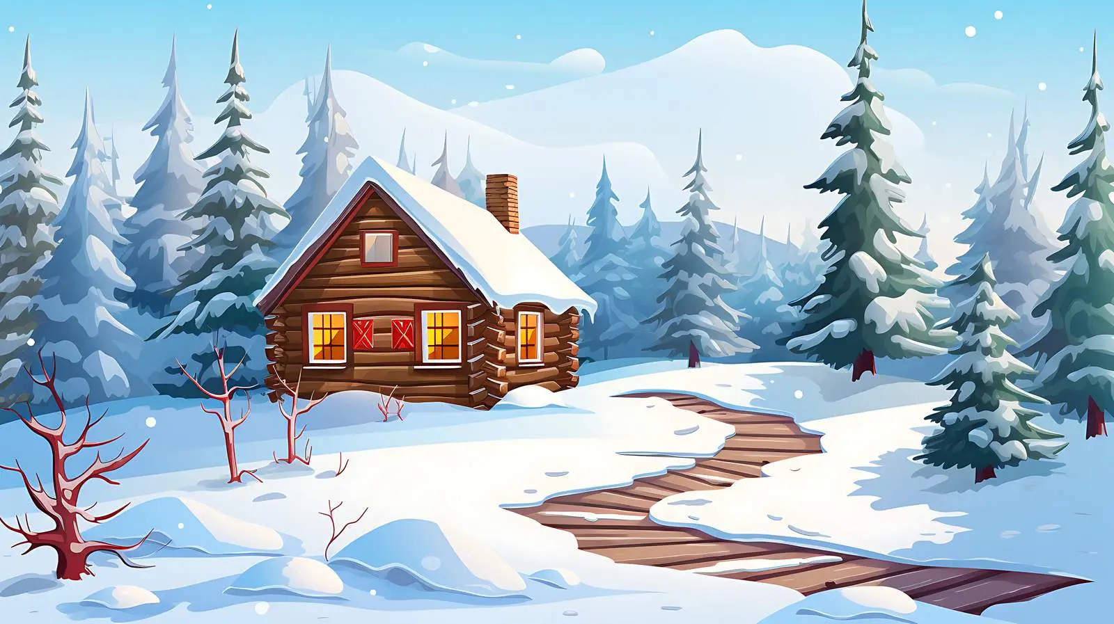 Winter Cabin Background Vector Illustration — free download from Dotvec