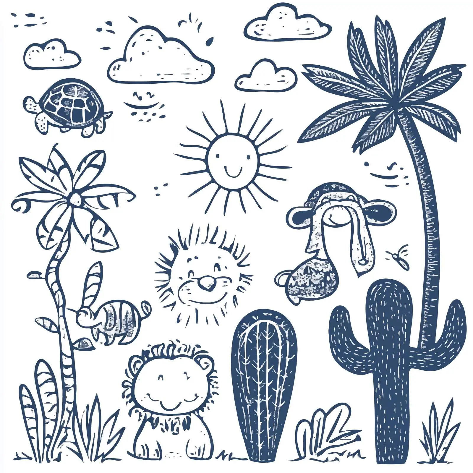 Colorful Jungle Animals with Sun and Clouds — free download from Dotvec