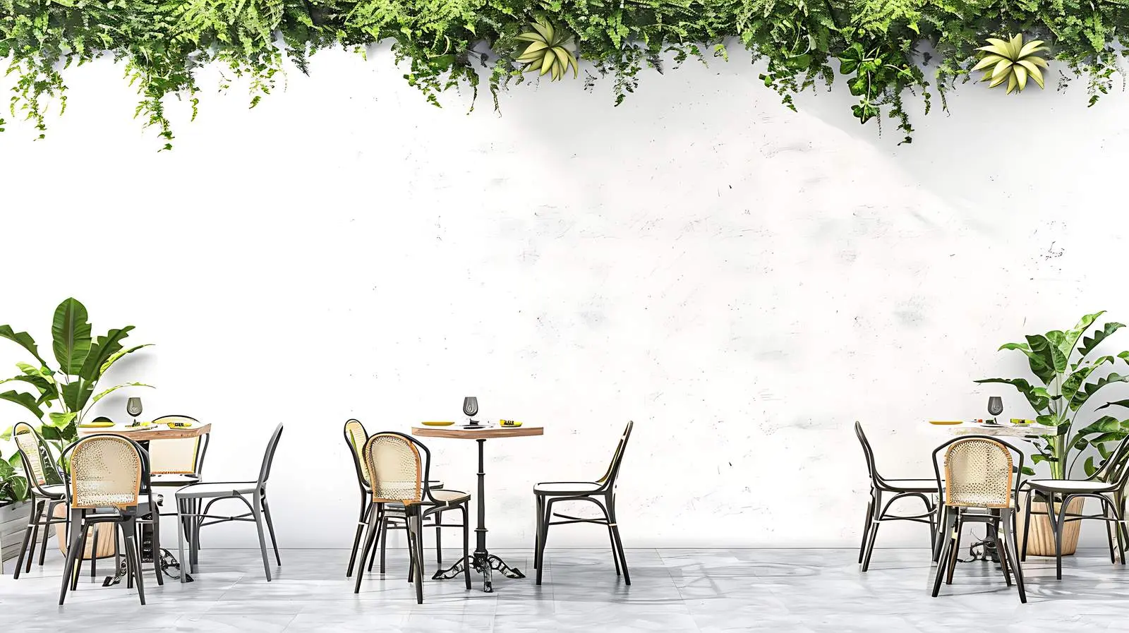 Outdoor Cafe Terrace with Breakfast Table and Chairs – free fresco image from Dotvec