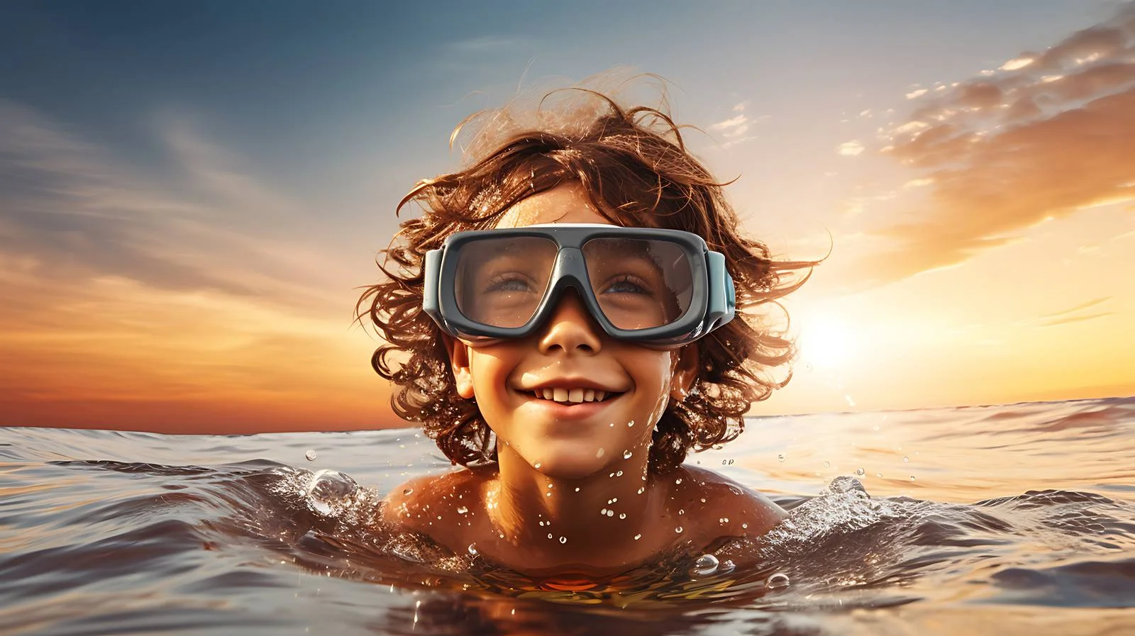Tranquil Child Swimming in Ocean at Sunset — free download from Dotvec