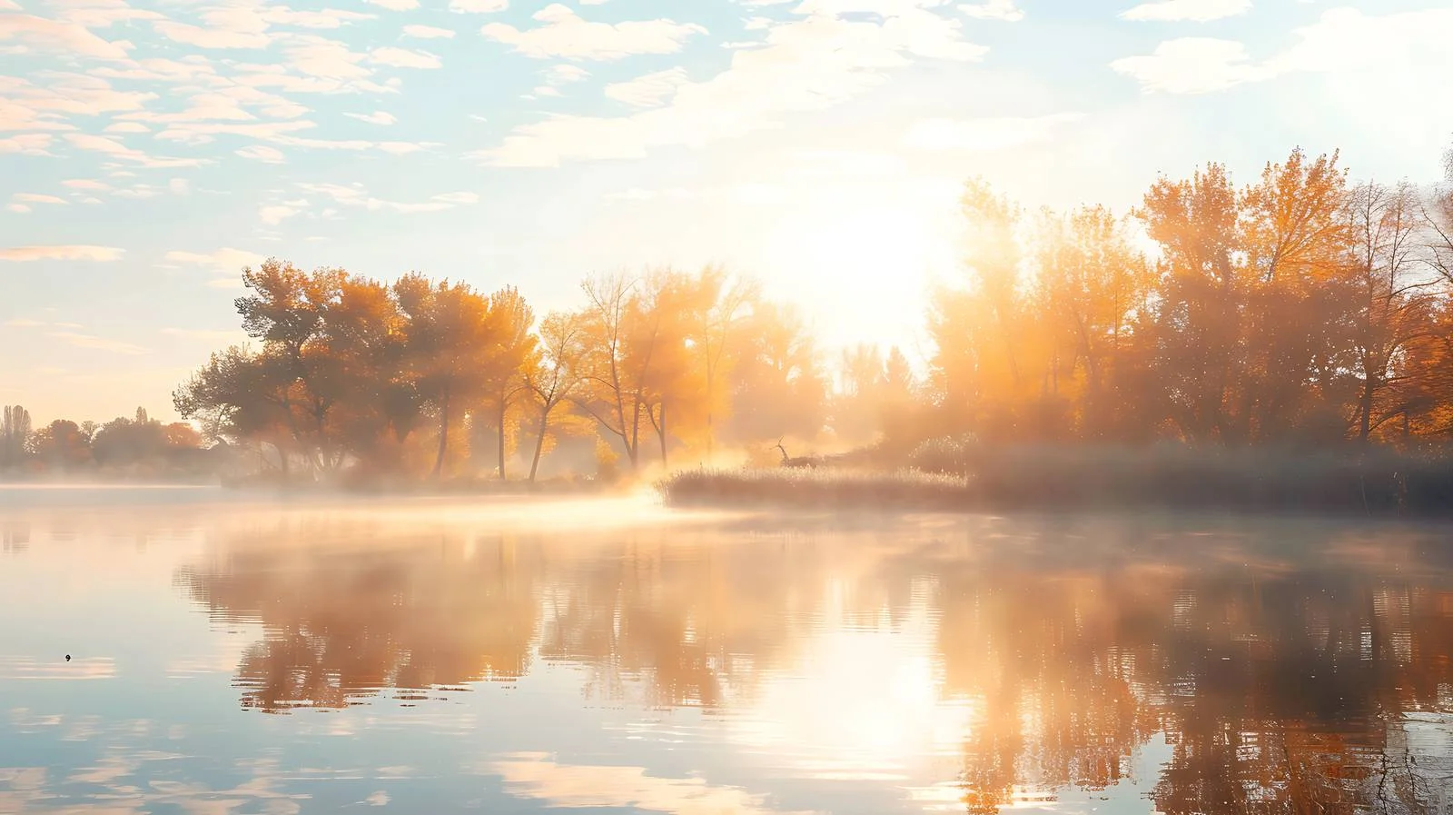 Tranquil Autumn Lake and Sunburst Scene — free download from Dotvec