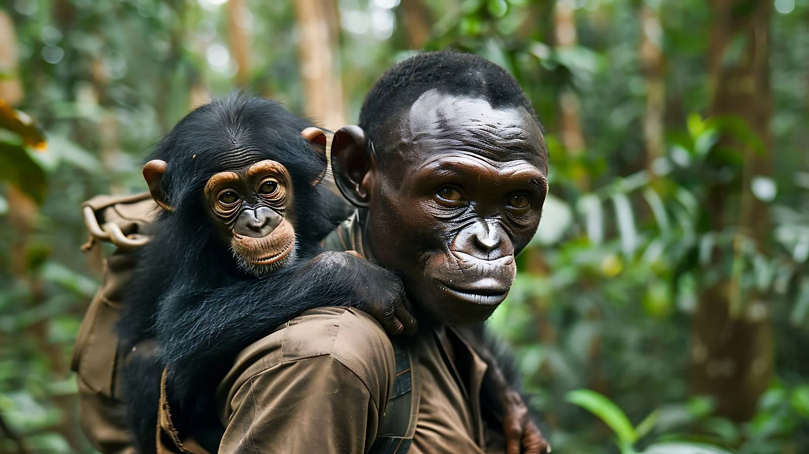 Local Man Transporting Chimpanzee in Cameroon — free download from Dotvec