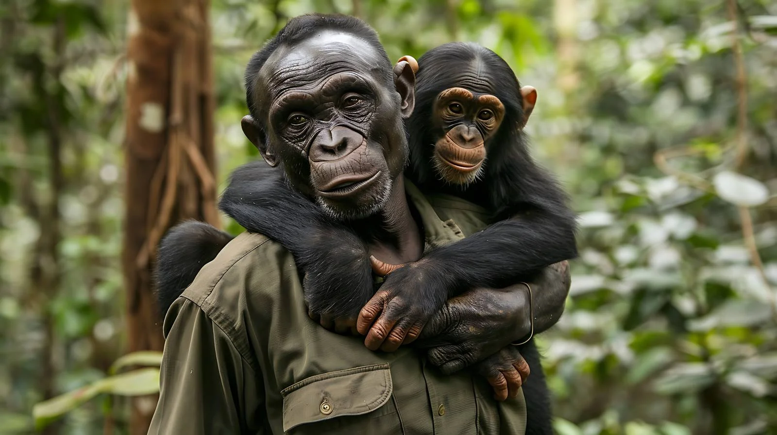 Rescuer Carrying Chimpanzee in Cameroon — free download from Dotvec