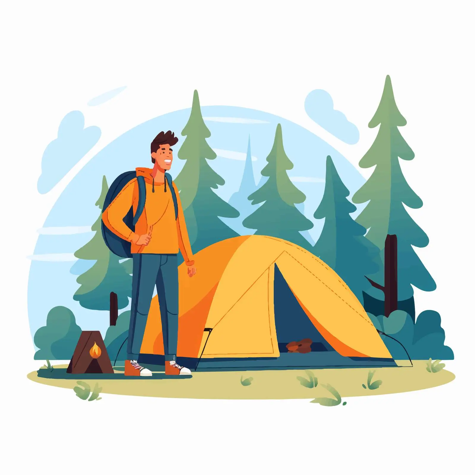 Hiker Pitching Tent in Nature at Campsite — free download from Dotvec