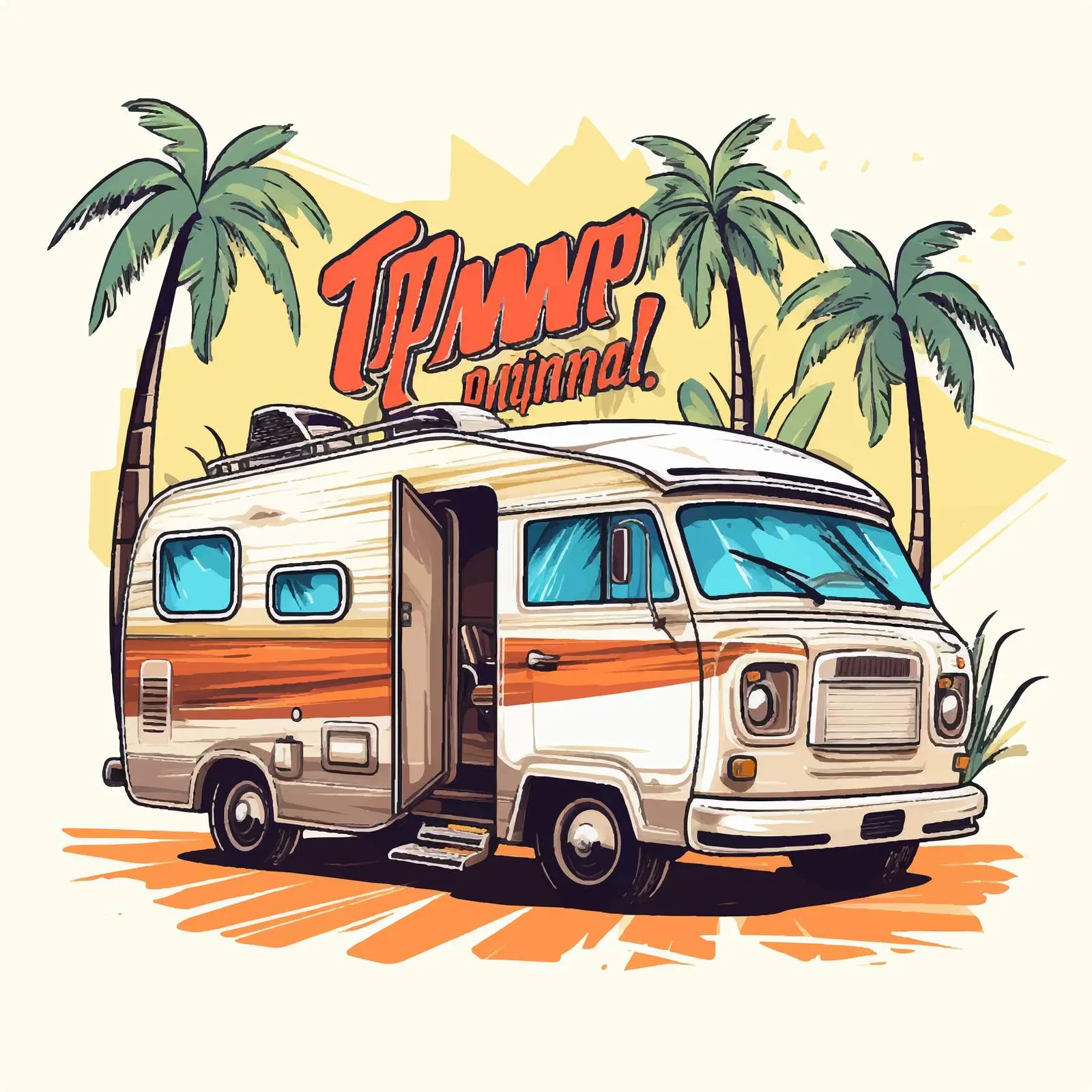 Camper Trailer and Van amidst Exotic Palm Trees – free recreational vehicle image from Dotvec