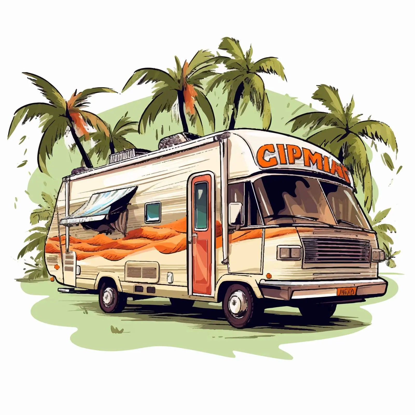 Camper Trailer Driving Among Exotic Palm Trees – free campground image from Dotvec