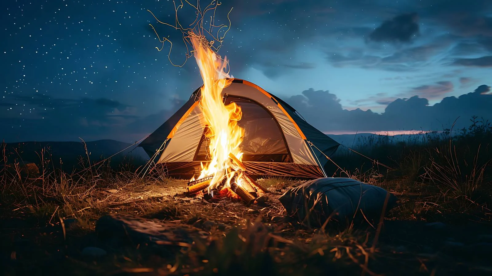 Nighttime Campfire with Tent — free download from Dotvec