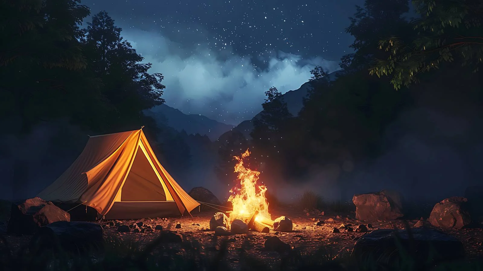 Nighttime Camping Scene with Campfire — free download from Dotvec