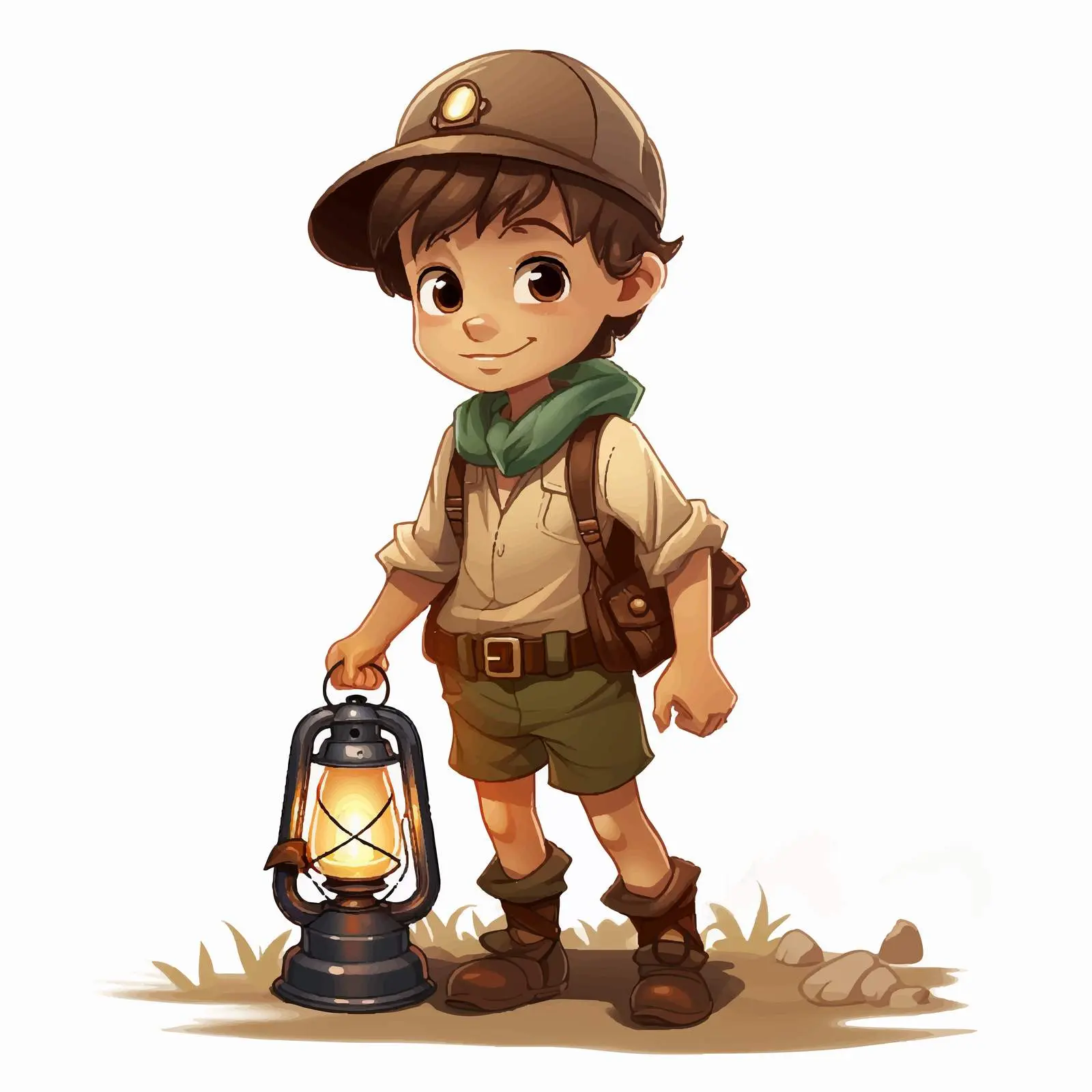 Camping Boy Holding Oil Lamp Illustration — free download from Dotvec
