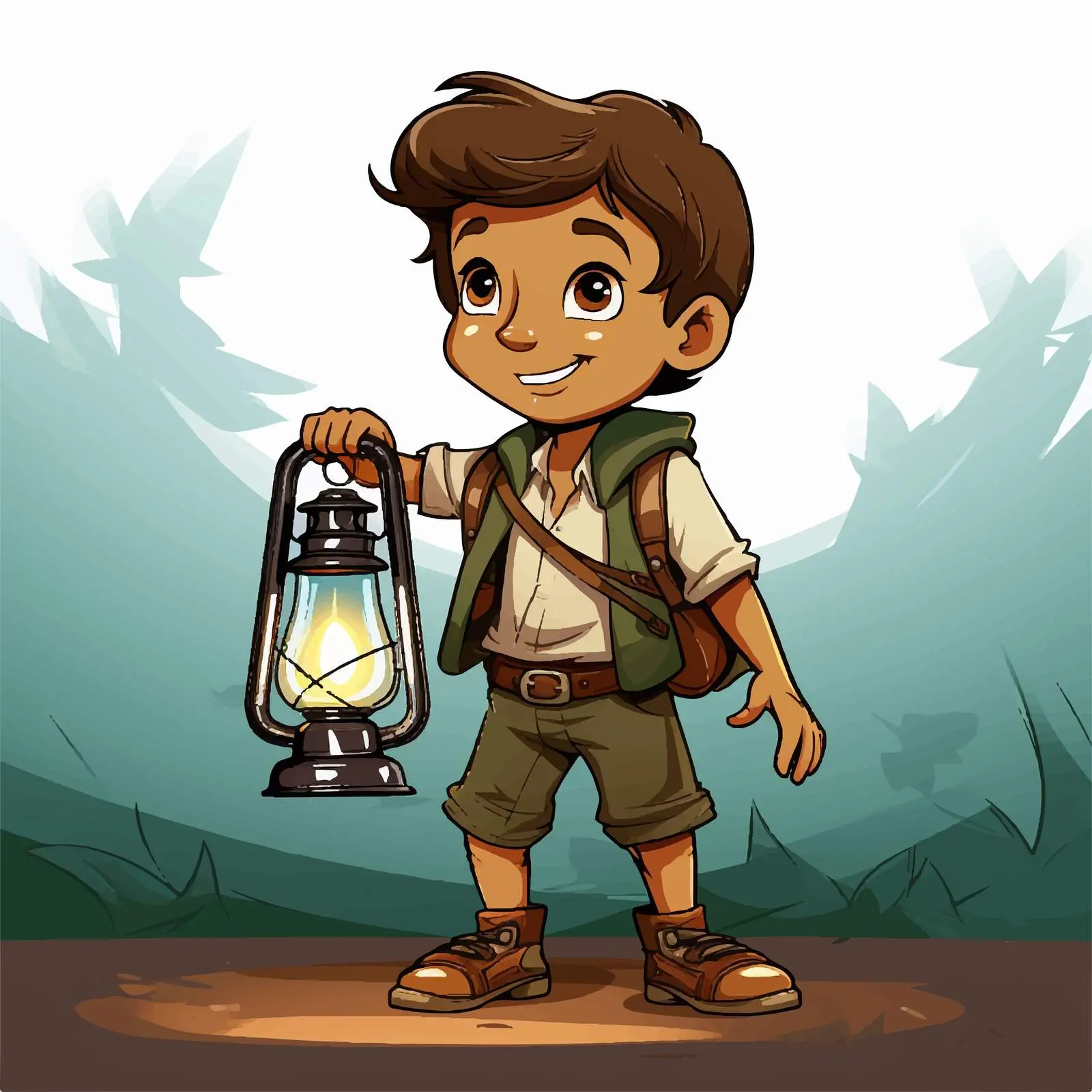 Camping Boy with Oil Lamp Vector Illustration — free download from Dotvec