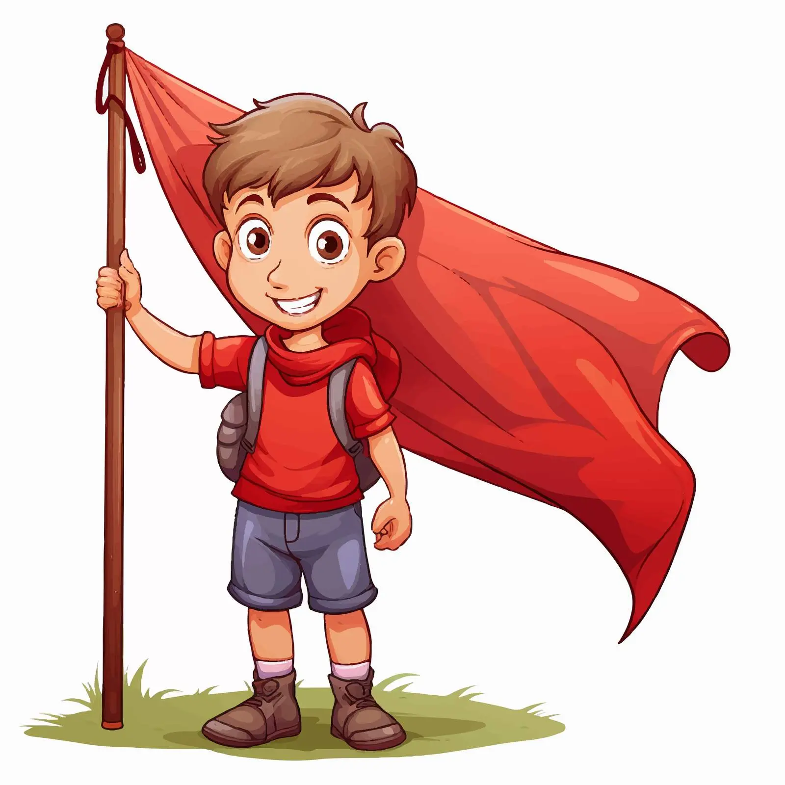 Boy Camping with Red Flag Illustration — free download from Dotvec