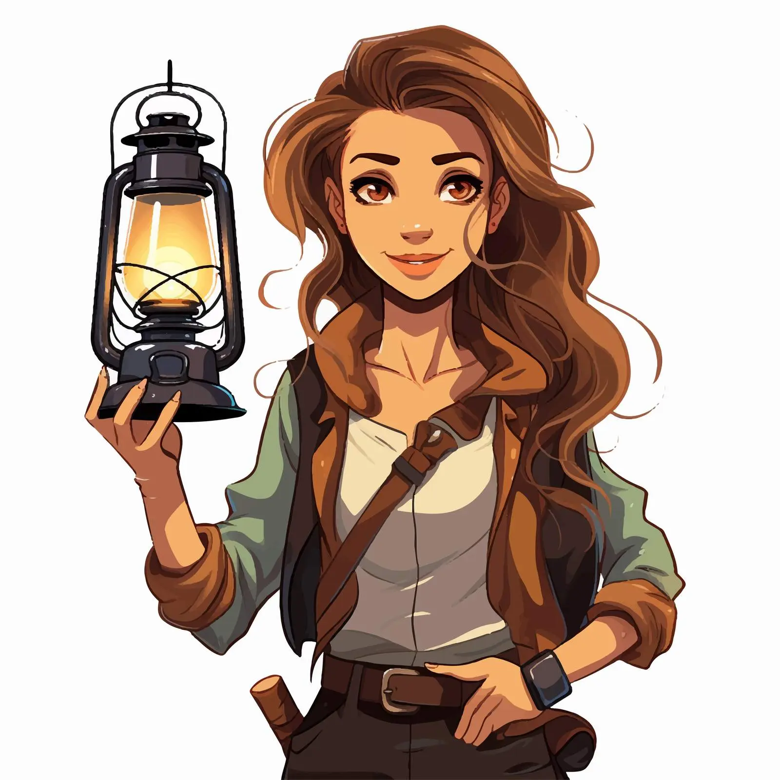 Camping Girl with Gas Lantern Vector Illustration — free download from Dotvec