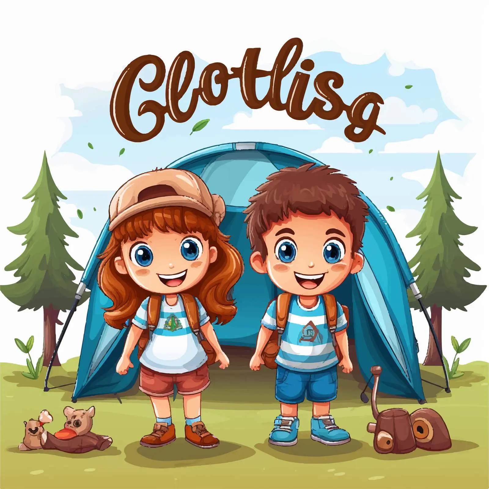 Kids Camping Adventure Vector Graphic – free outing image from Dotvec