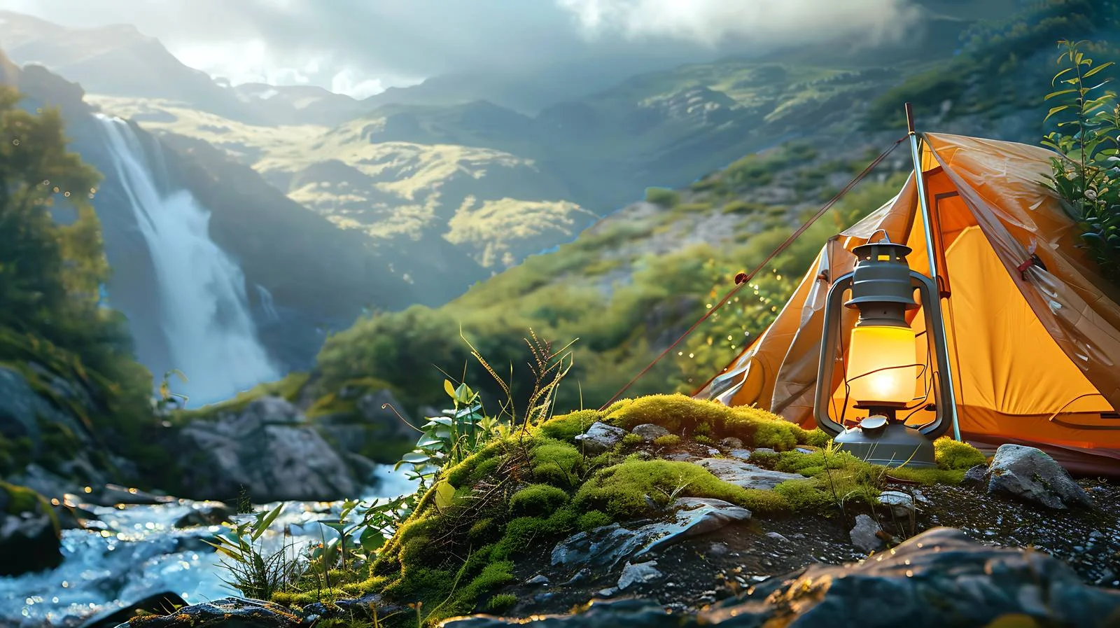 Camping Lantern Hanging Over Poles and Tents — free download from Dotvec