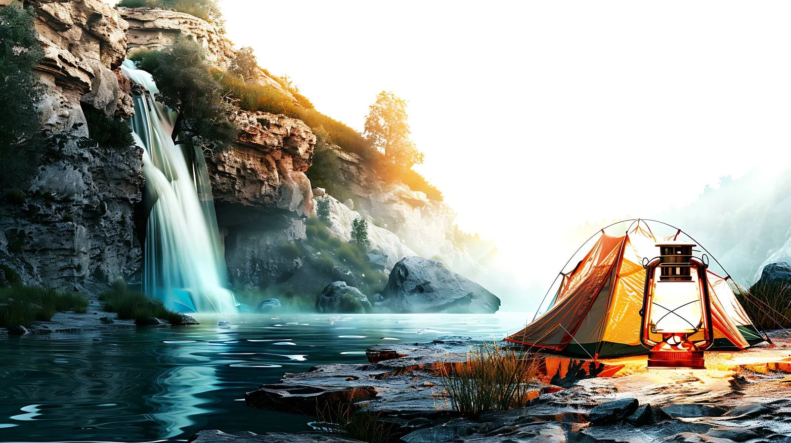 Illuminated Camping Scene – free poles image from Dotvec