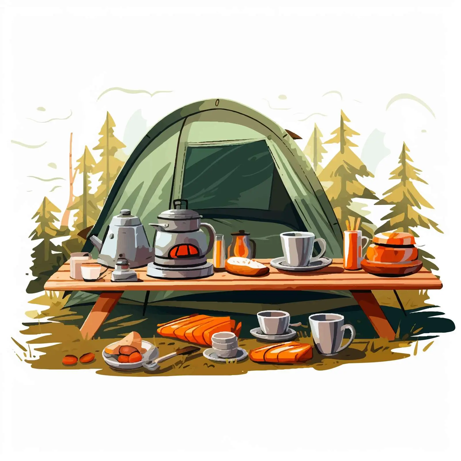 Portable Camping Dining Table with Kettle and Mugs — free download from Dotvec