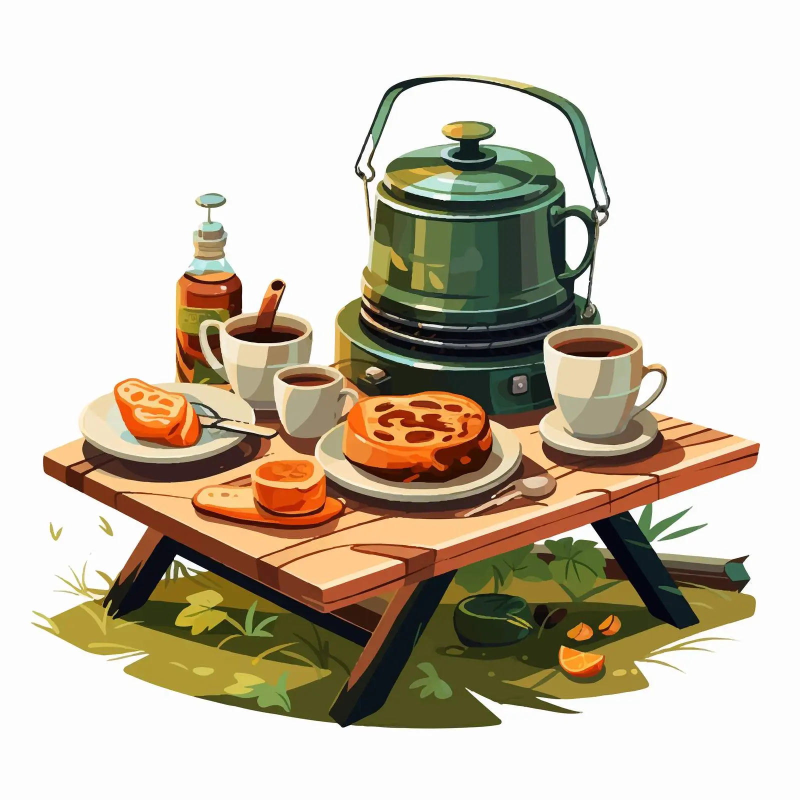 Portable Camping Dining Table with Kettle and Mugs — free download from Dotvec