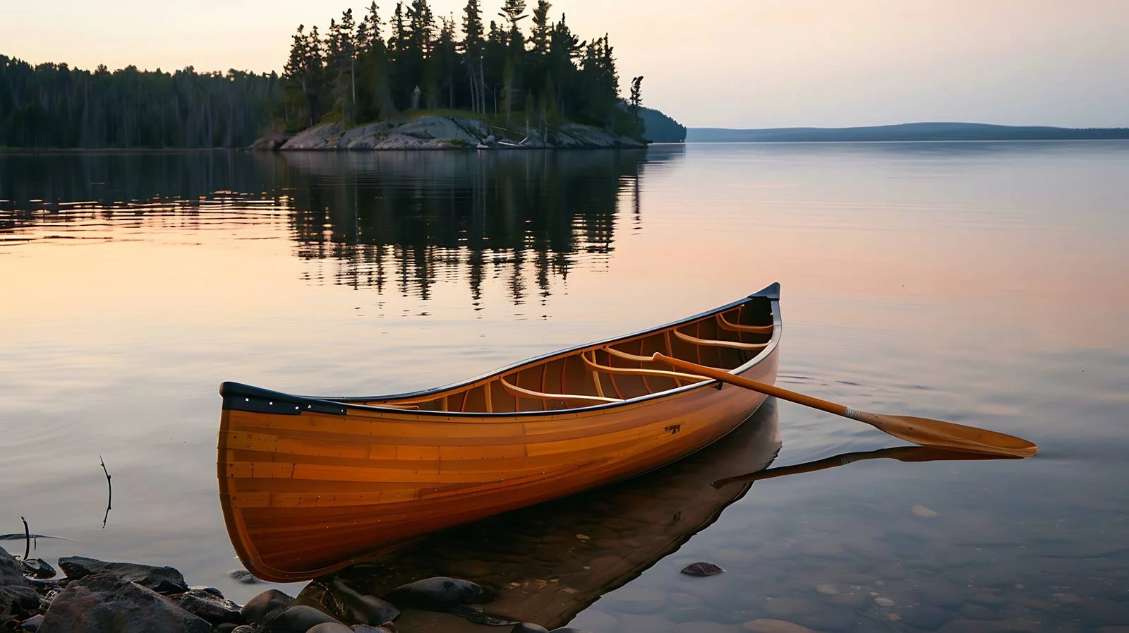 Tranquil Canoe on Lake Shore — free download from Dotvec