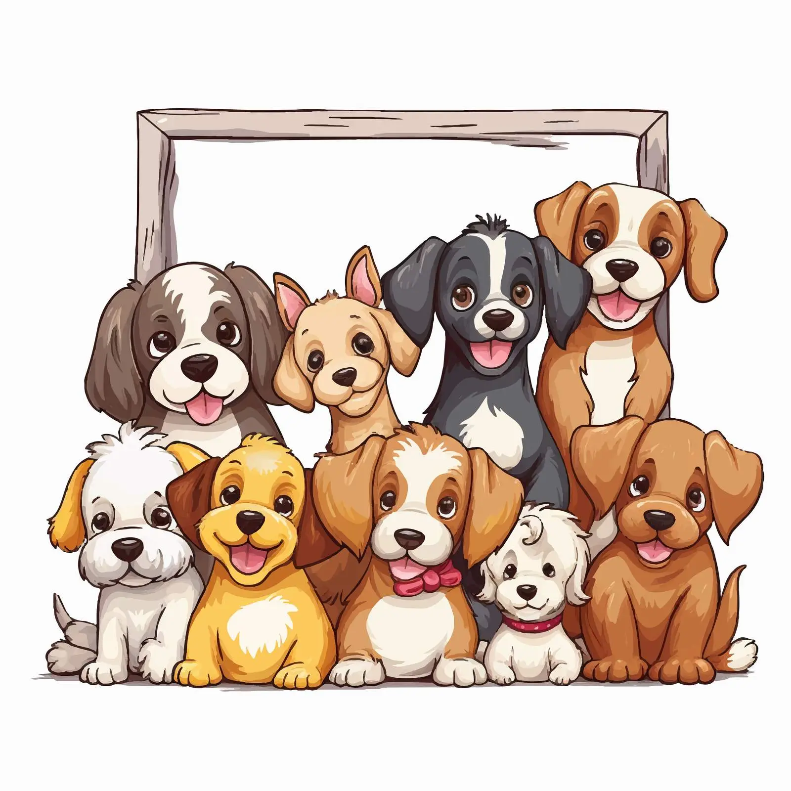Cute Dogs Group in Wooden Frame Template — free download from Dotvec