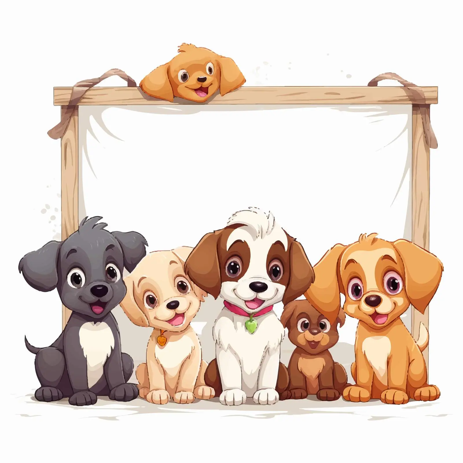 Cute Dogs in Wooden Frame Vector Template — free download from Dotvec
