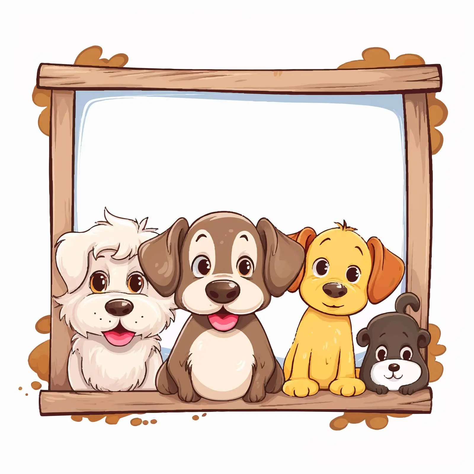 Cute Dogs Group in Wooden Frame Template — free download from Dotvec