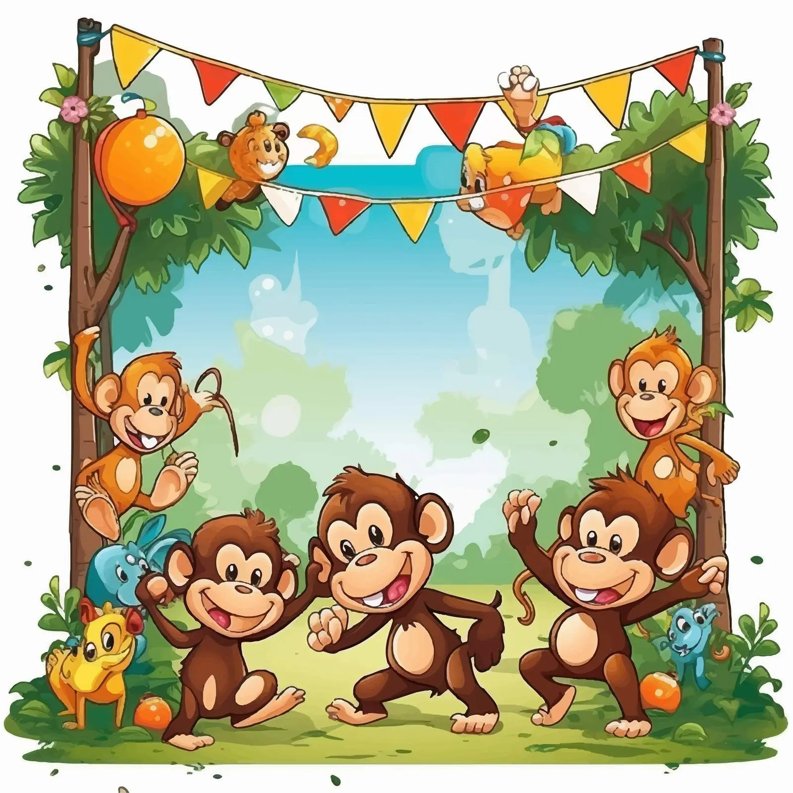 Monkey Party Theme Wooden Frame Template — free download from Dotvec