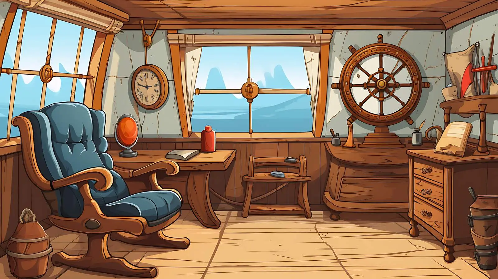 Cartoon Ship Cabin Interior — free download from Dotvec