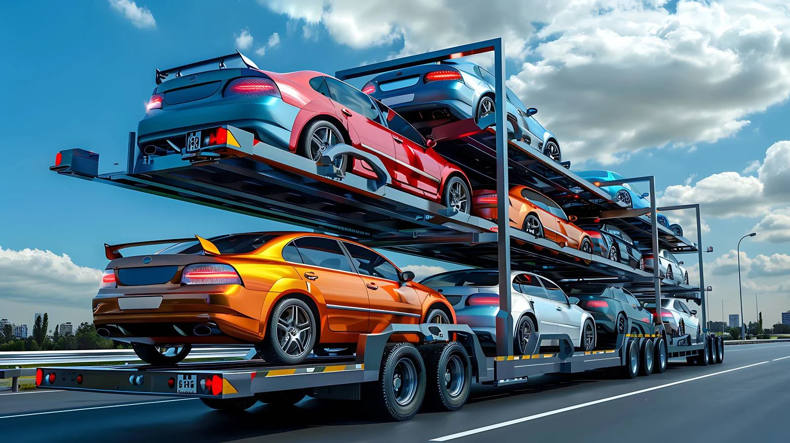 Car Transporter Hauling Vehicles on Highway — free download from Dotvec