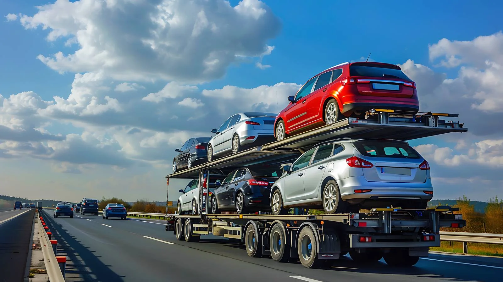 Vehicle Transporter Hauling Cars on Highway — free download from Dotvec