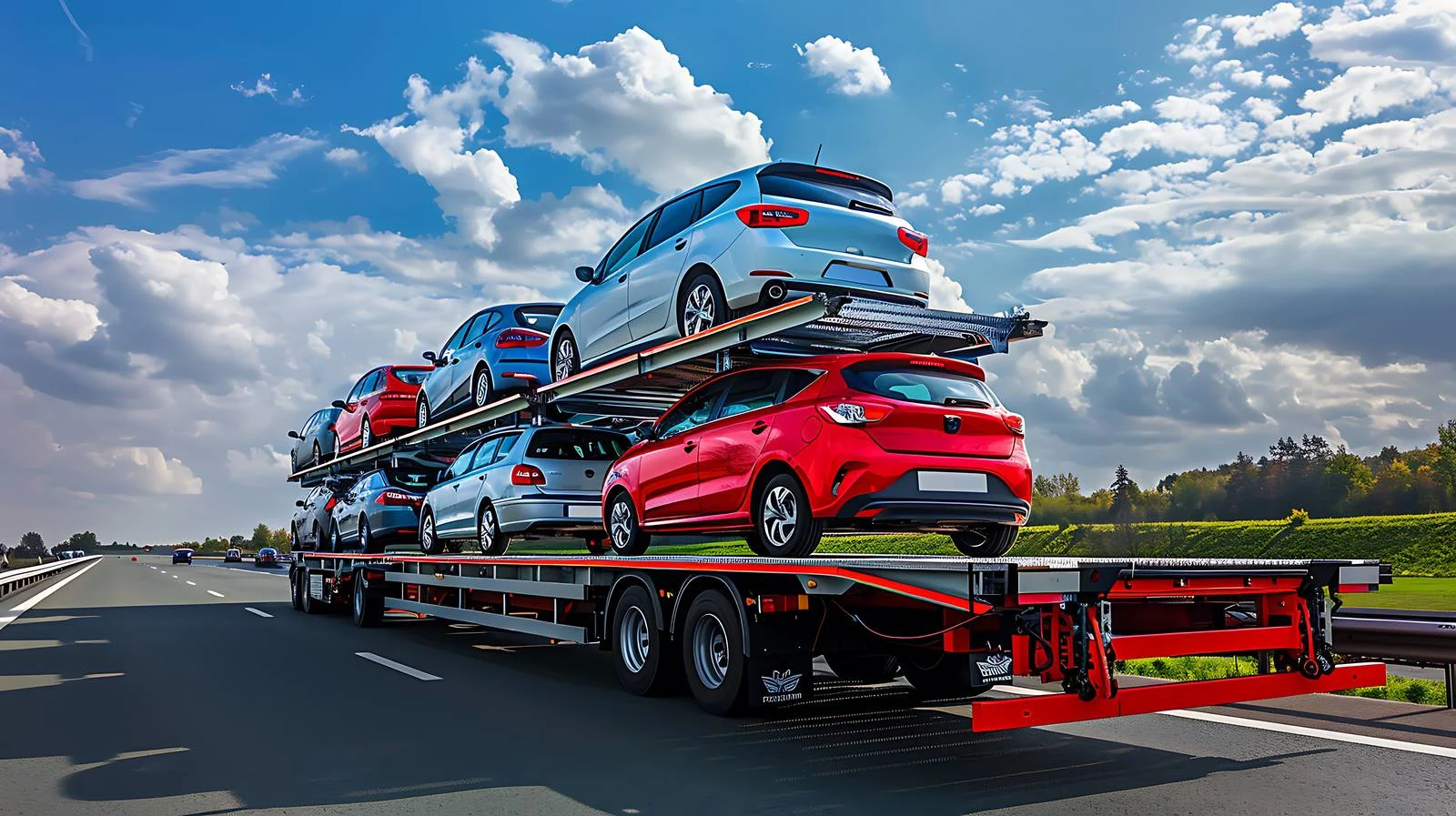 Automobile Transporter Hauls Cars on Busy Expressway — free download from Dotvec