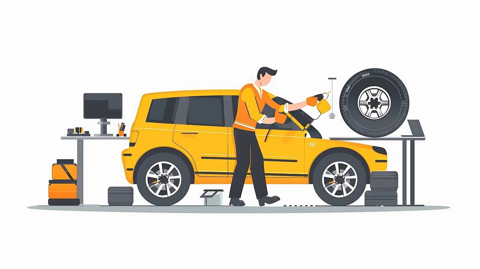 Automotive Tire Change Workshop Scene — free download from Dotvec