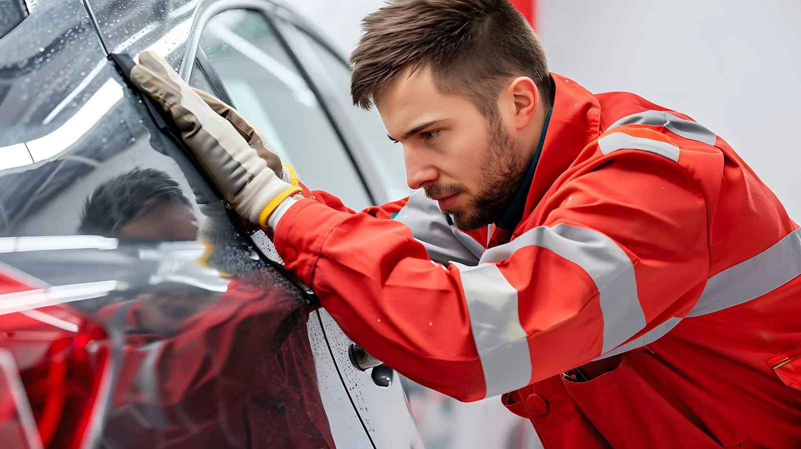 Automobile technician using nano coating on vehicle — free download from Dotvec