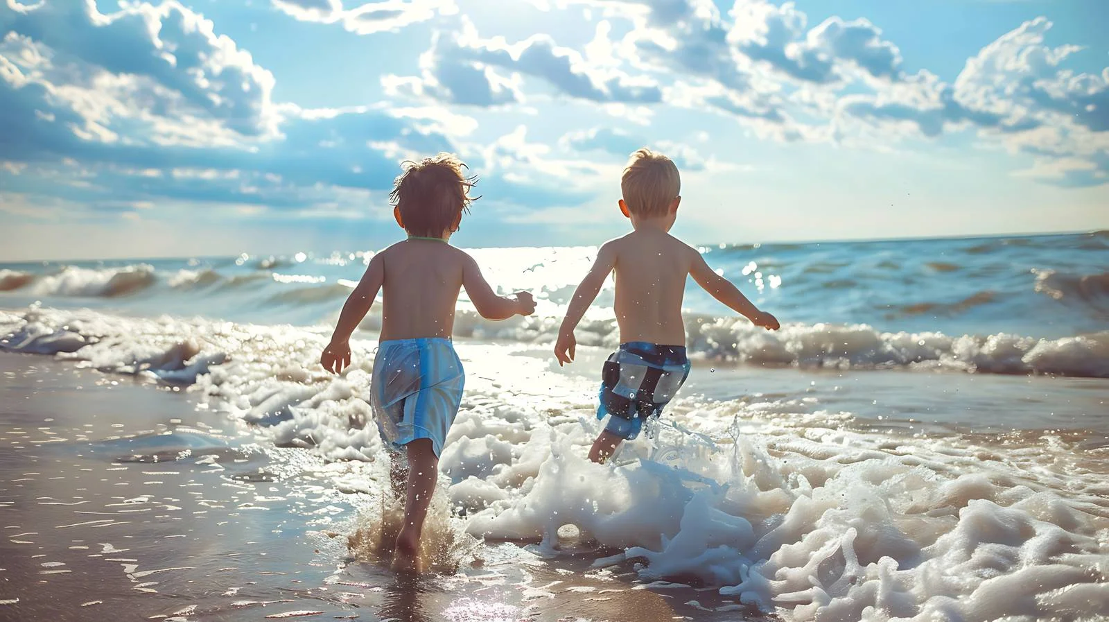 Joyful siblings playing by shore at beach — free download from Dotvec