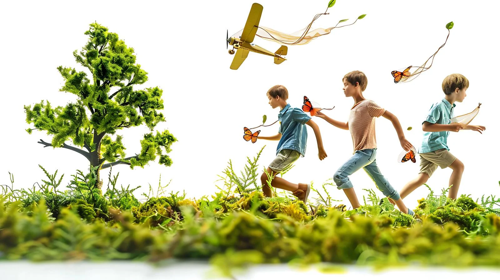 Joyful Friends Flying Mini Airplane and Butterfly — free download from Dotvec
