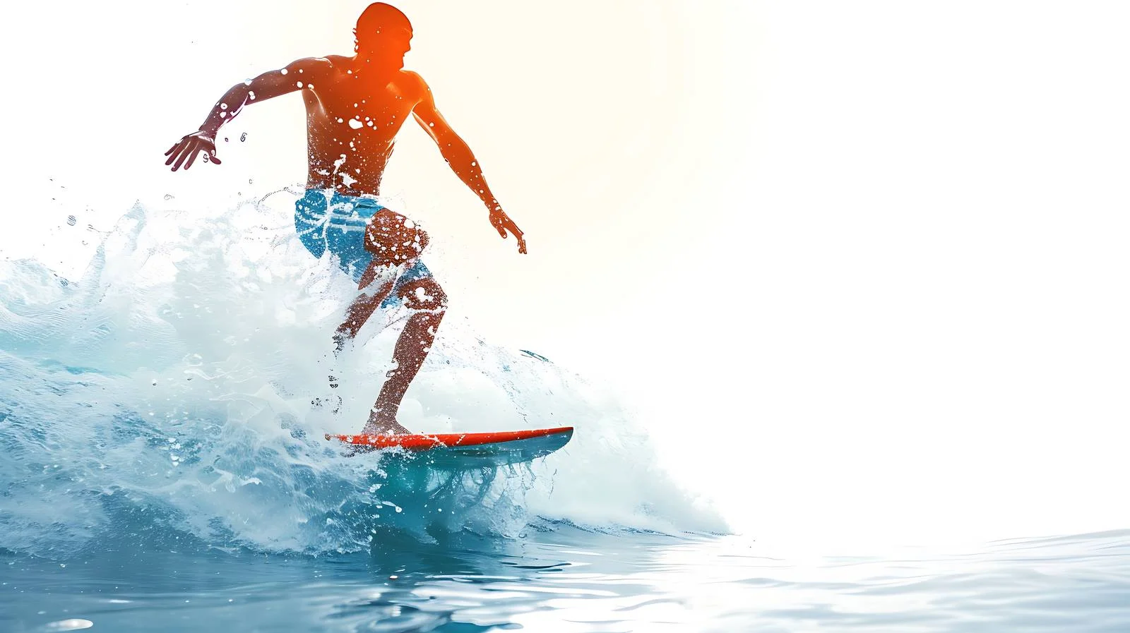Joyful surfer riding waves on white backdrop — free download from Dotvec