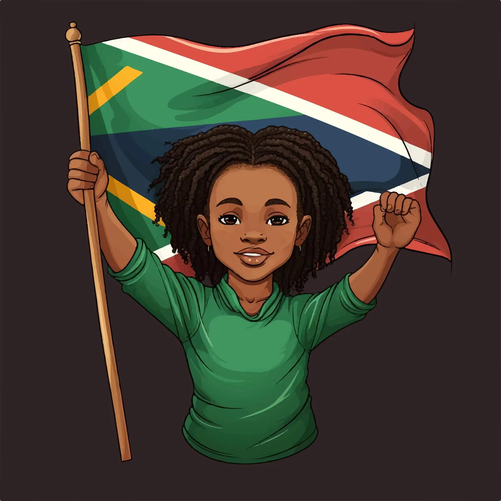 African Girl with South Africa Flag Vector Art — free download from Dotvec