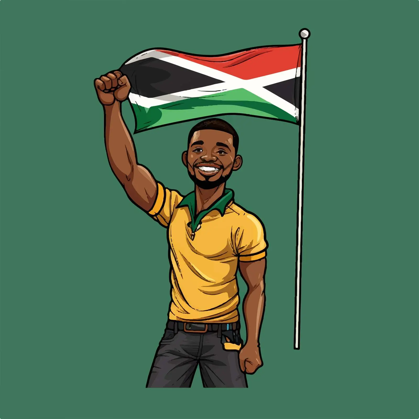 Cartoon African Man with South Africa Flag — free download from Dotvec