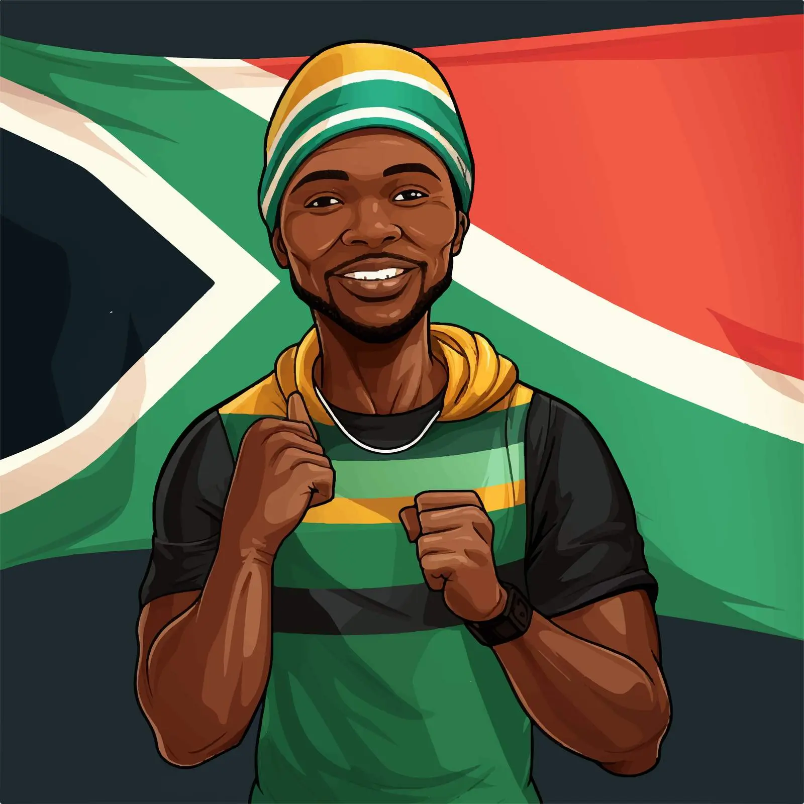 Cartoon of African Guy with South Africa Flag — free download from Dotvec