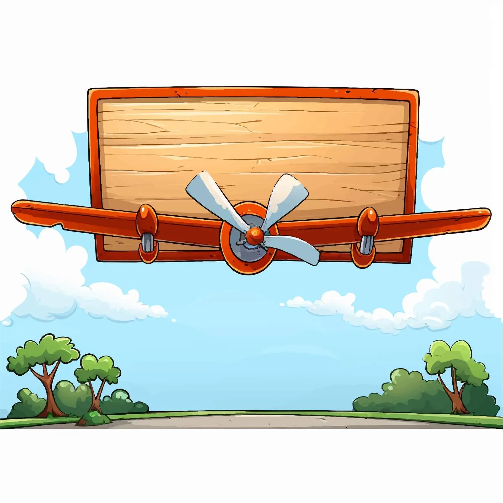Cartoon Airplane Soaring Over Blank Signboard — free download from Dotvec