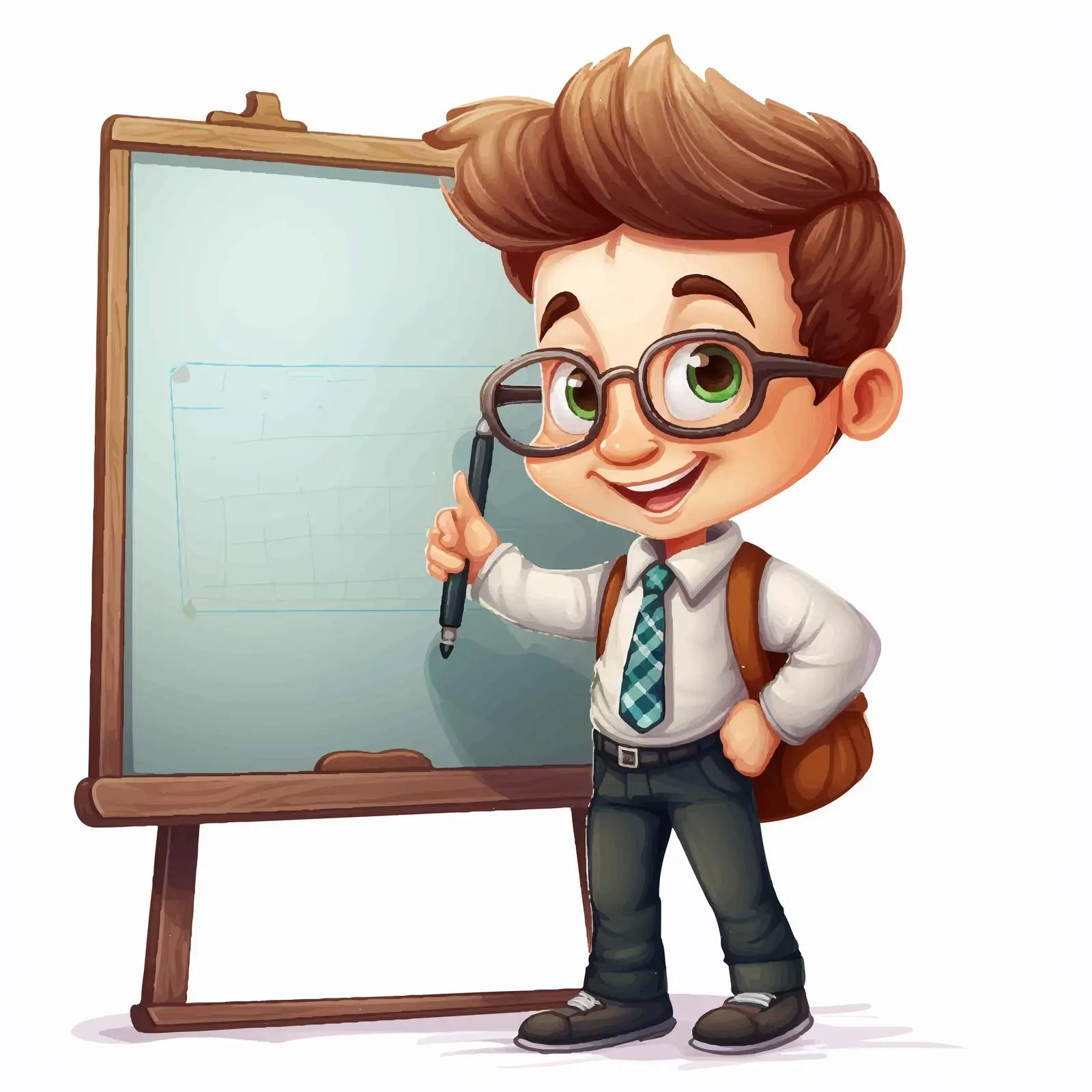 Cartoon Boy with Glasses by Chalkboard Vector – free schoolboy image from Dotvec
